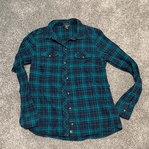 Eddie Bauer Women’s Teal and Navy Plaid Shirt